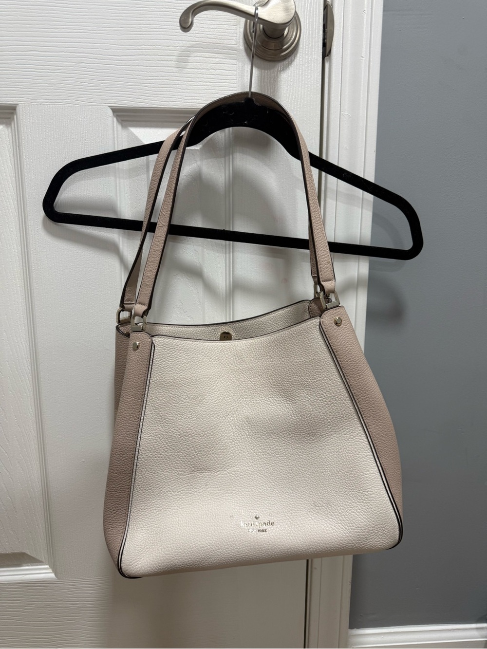 kate spade Two-Tone Cream and Taupe Pebbled Leather Shoulder Bag